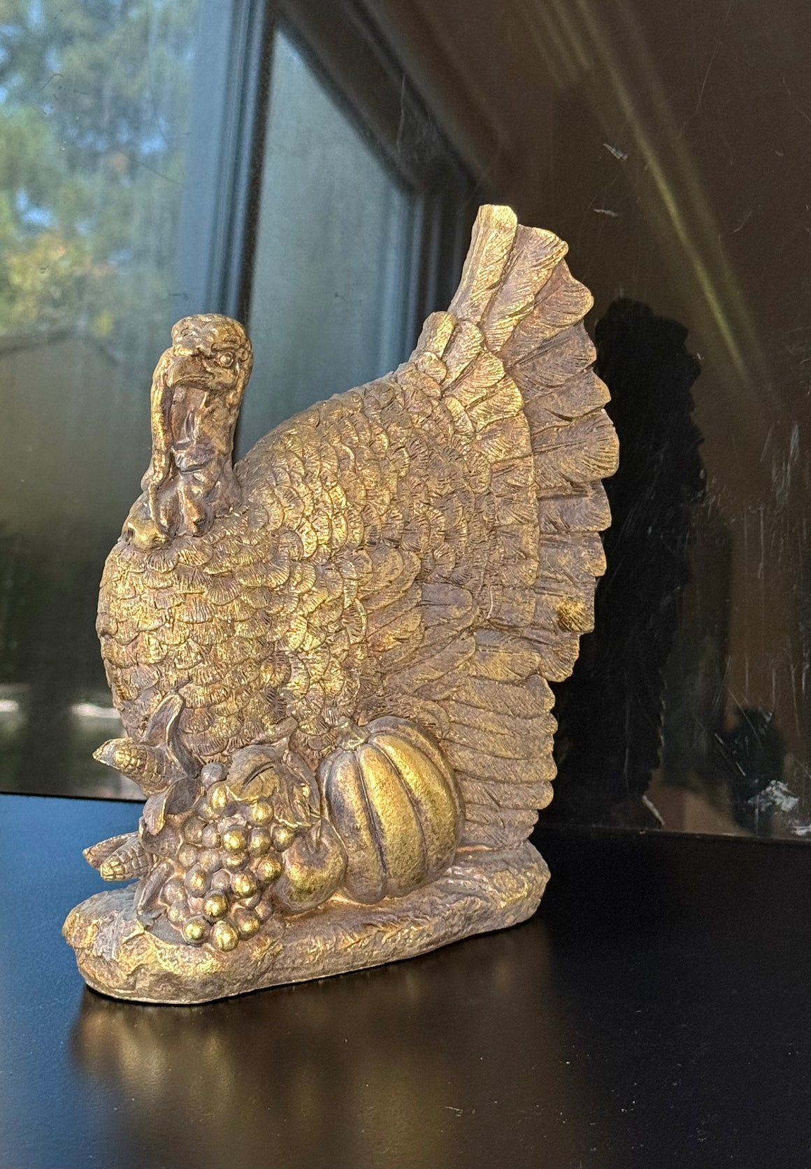 Metallic Antique Gold Turkey Figurine Thanksgiving Harvest Decor, 8.5" High