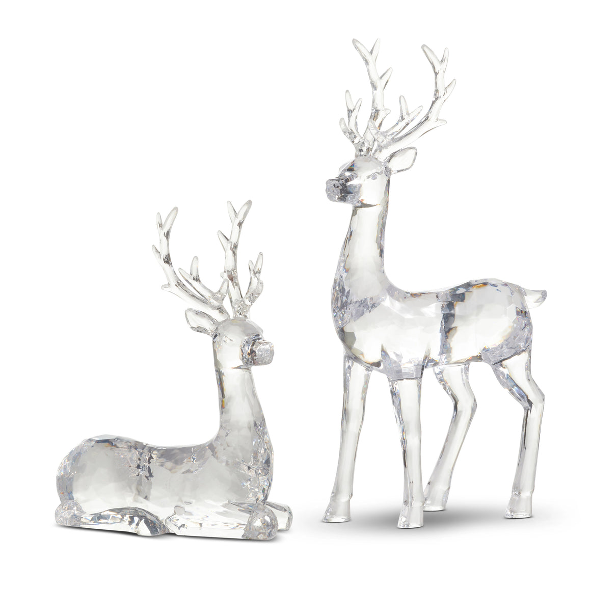 Clear Acrylic Deer Figurines Set of 2, Christmas Decoration, 13.25" High