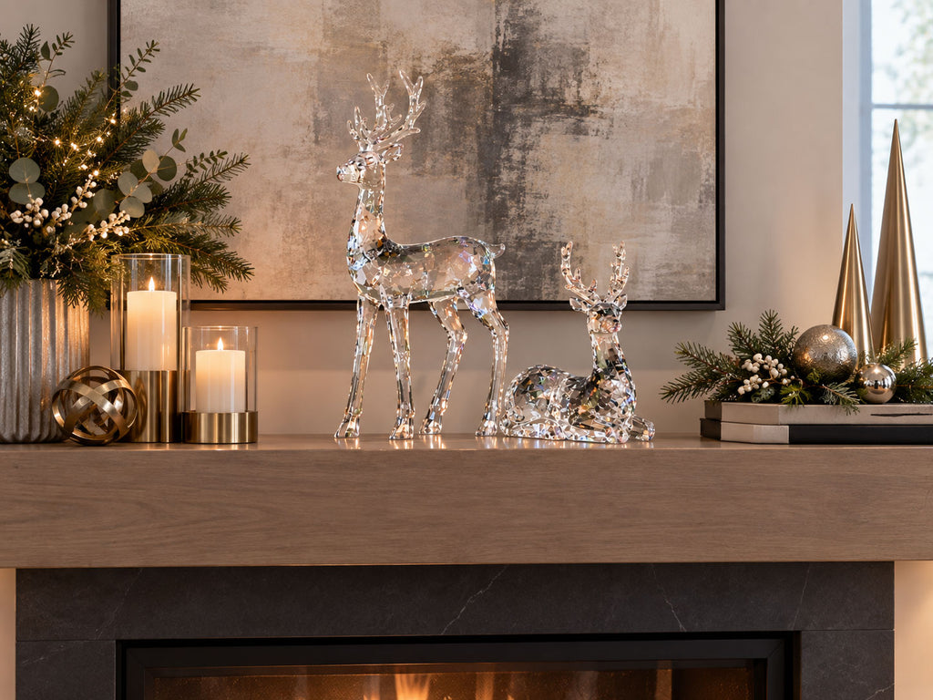 Clear Acrylic Deer Figurines Set of 2, Christmas Decoration, 13.25" High