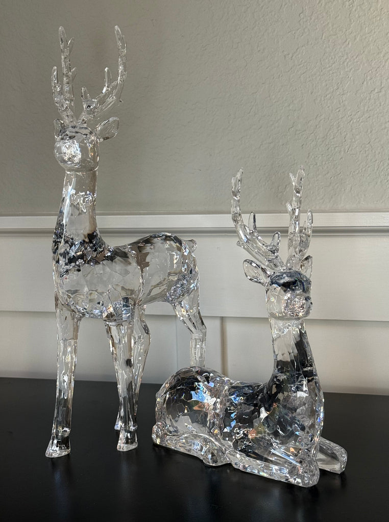 Clear Acrylic Deer Figurines Set of 2, Christmas Decoration, 13.25" High