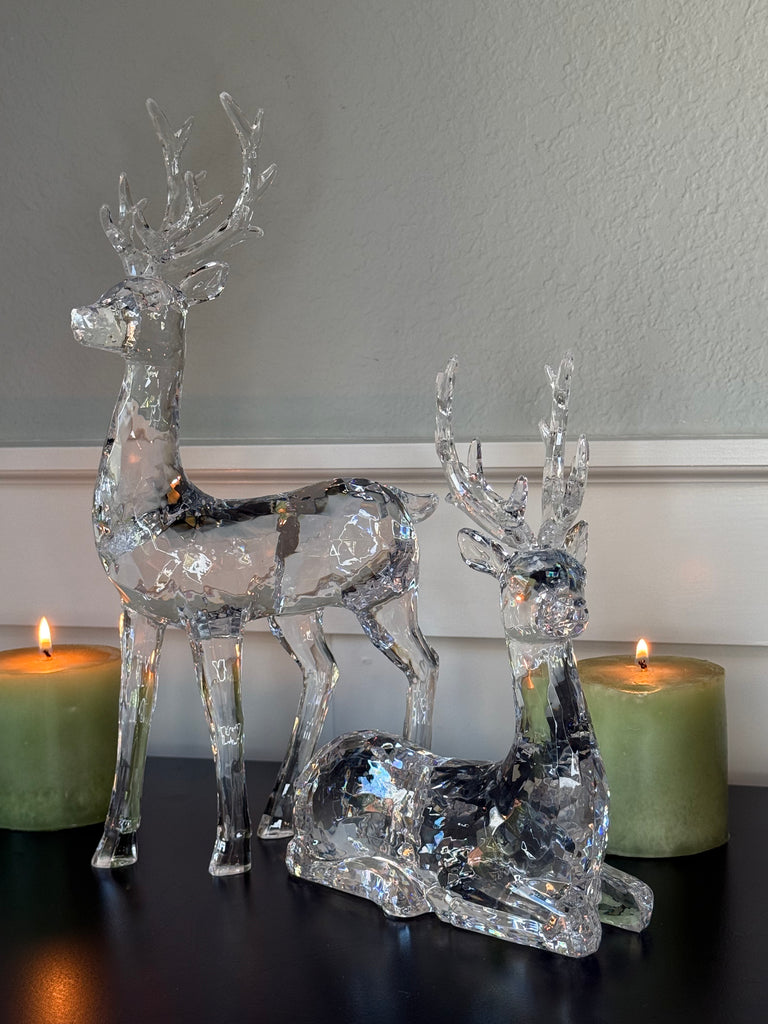 Clear Acrylic Deer Figurines Set of 2, Christmas Decoration, 13.25" High