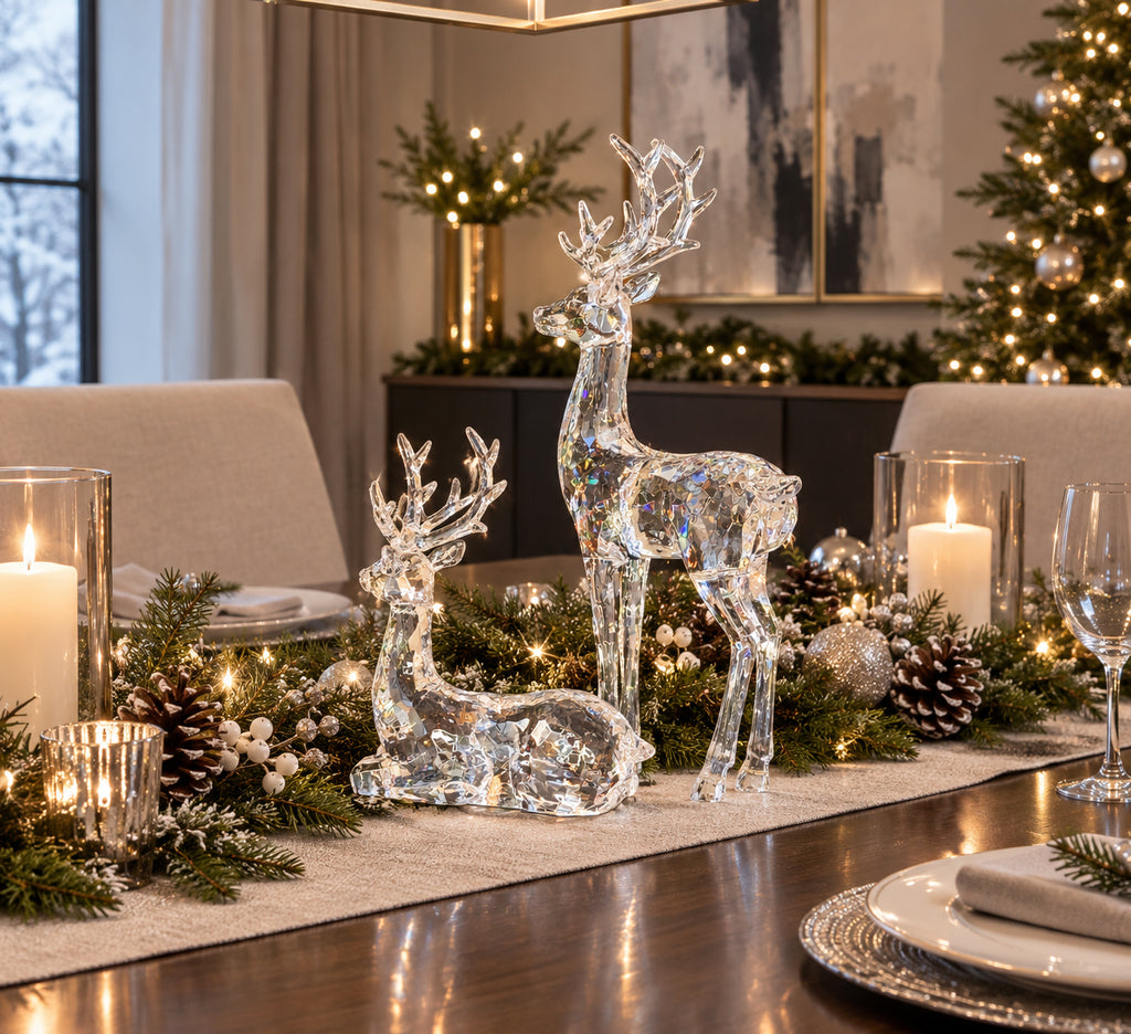 Clear Acrylic Deer Figurines Set of 2, Christmas Decoration, 13.25" High