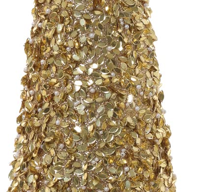 Set of 3 Sparkling Gold Jeweled, Pearl and Glitter Christmas Cone Trees- 12, 17.5 and 24 Inches High