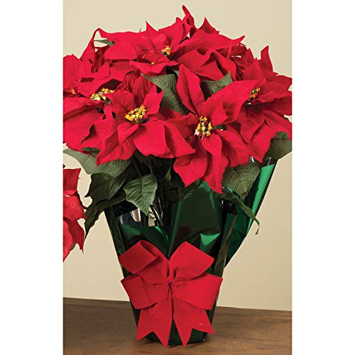 AC 22" Potted Red Poinsettia Plant with 10 Flowers and Decorative Bow