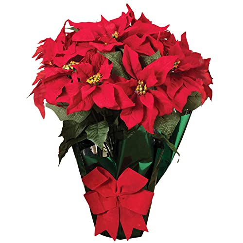 AC 22" Potted Red Poinsettia Plant with 10 Flowers and Decorative Bow