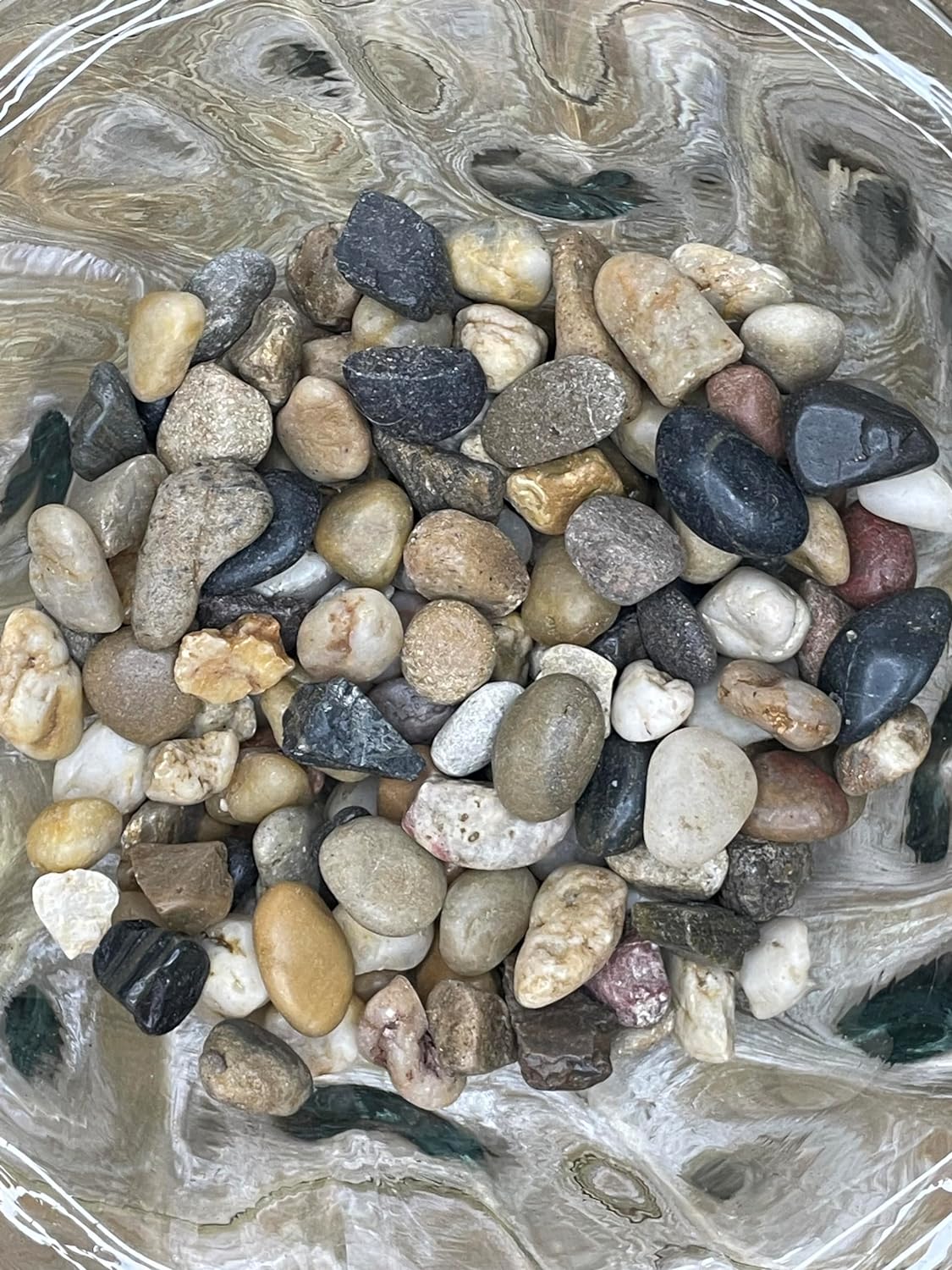 Natural Decorative Pebbles in Varied Sizes and Colors, 3/8 to 1-1/2 Inches Long, 1.6 Pounds, Vase and Bowl Fillers, Clean with Tumbled Edges