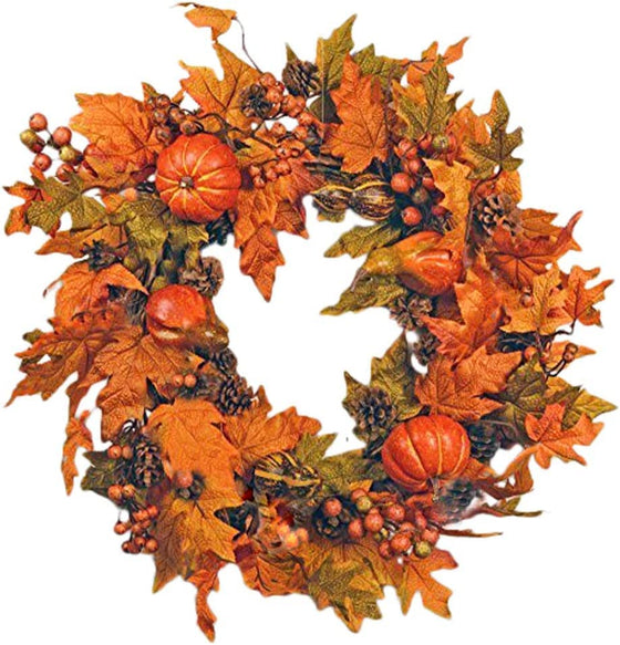 Copy of Festive Fall 18 inch Wreath with Pumpkins, Berries, Pine Cones, Gourds and Maple Leaves