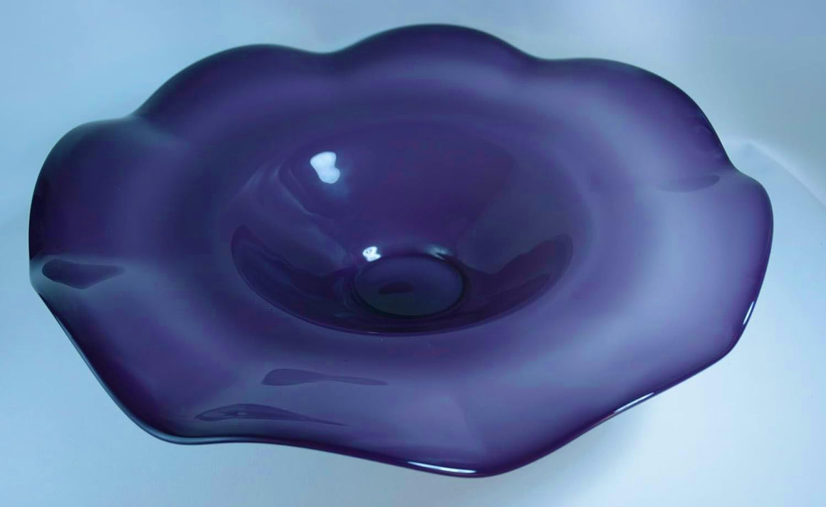 Large 19.5 Inch Art Glass Platter, Purple Glass Plate, Wall Sculpture, Table Decor, Glass Bowl Centerpiece