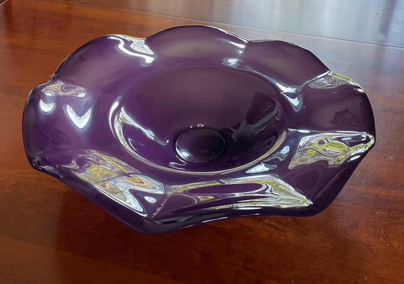 Large 19.5 Inch Art Glass Platter, Purple Glass Plate, Wall Sculpture, Table Decor, Glass Bowl Centerpiece