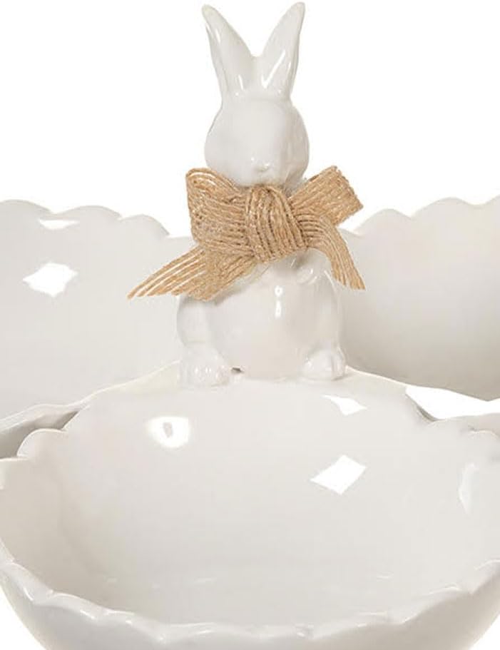 White Gloss Ceramic Easter Serving Dish with Easter Bunny, Candy, Appetizer and Nut Dish, 9 Inches wide x 5 inches high