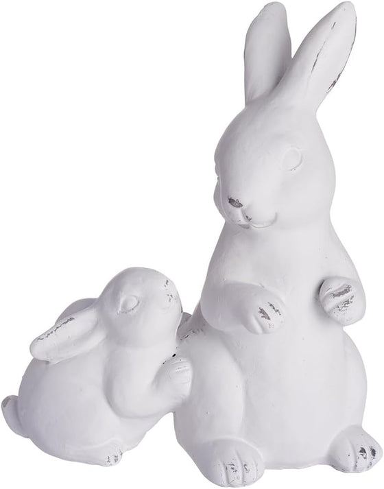Loving Bunny with Child, Easter Rabbit Sculpture in White 7 Inches High