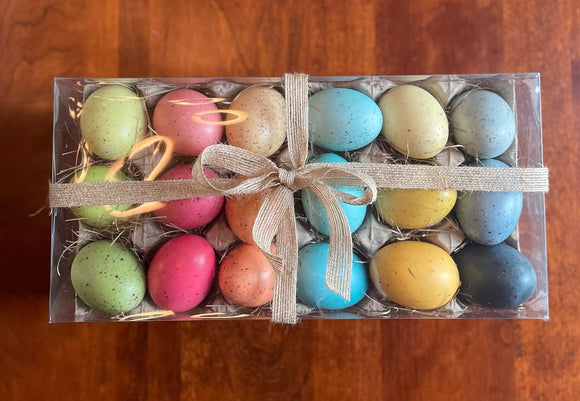 18 Speckled Artificial Easter Eggs, 2 Inch Easter Eggs - Blues, Greens, Oranges, Pinks, Yellows and Slate Blues, Vase and Bowl Filler