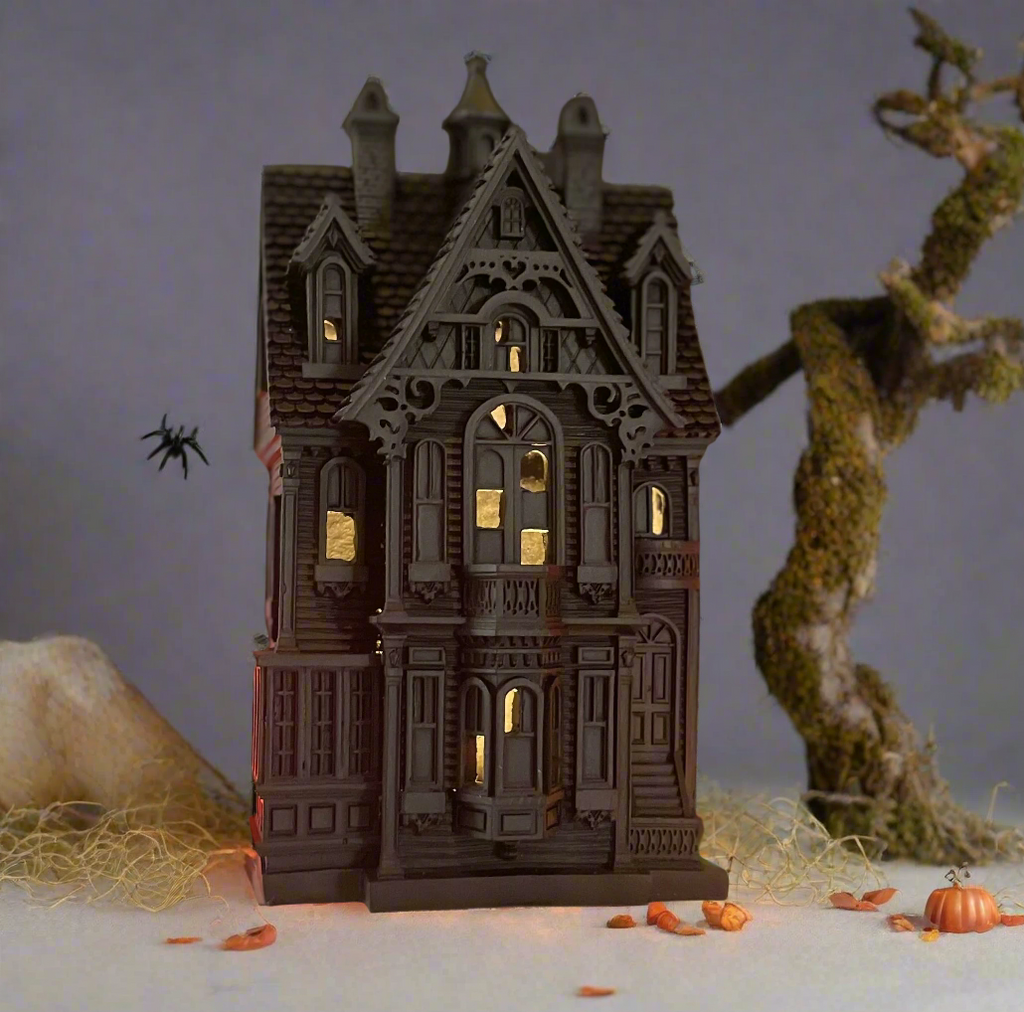 Halloween Lighted Haunted House, Black, 9 Inches High, Battery Operated