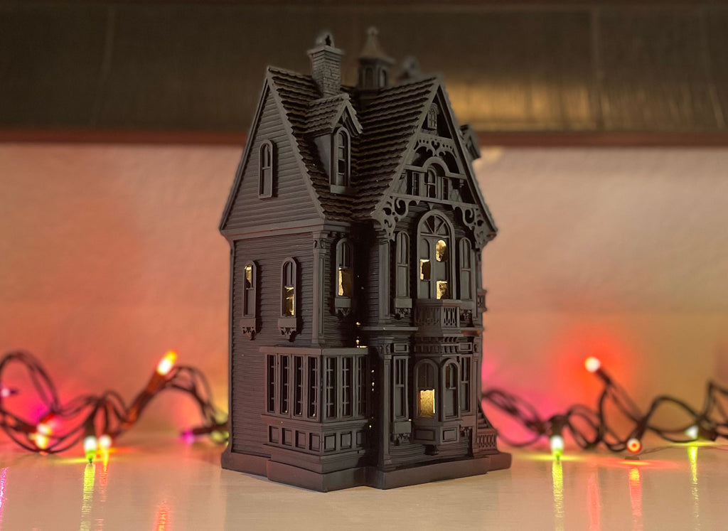 Halloween Lighted Haunted House, Black, 9 Inches High, Battery Operated