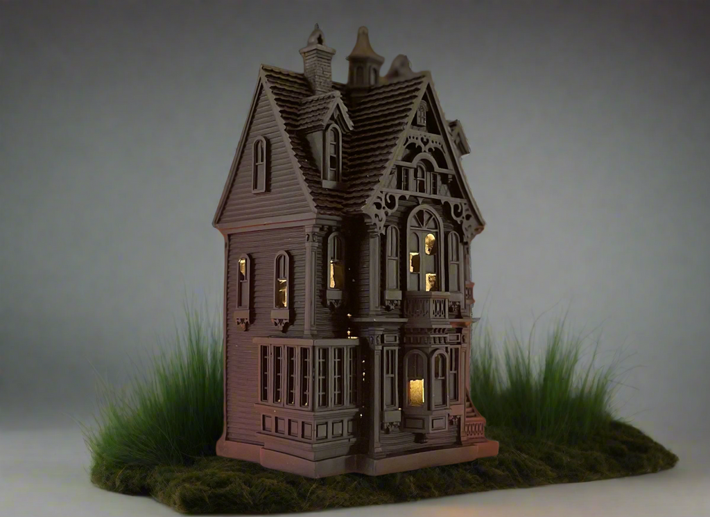 Halloween Lighted Haunted House, Black, 9 Inches High, Battery Operated