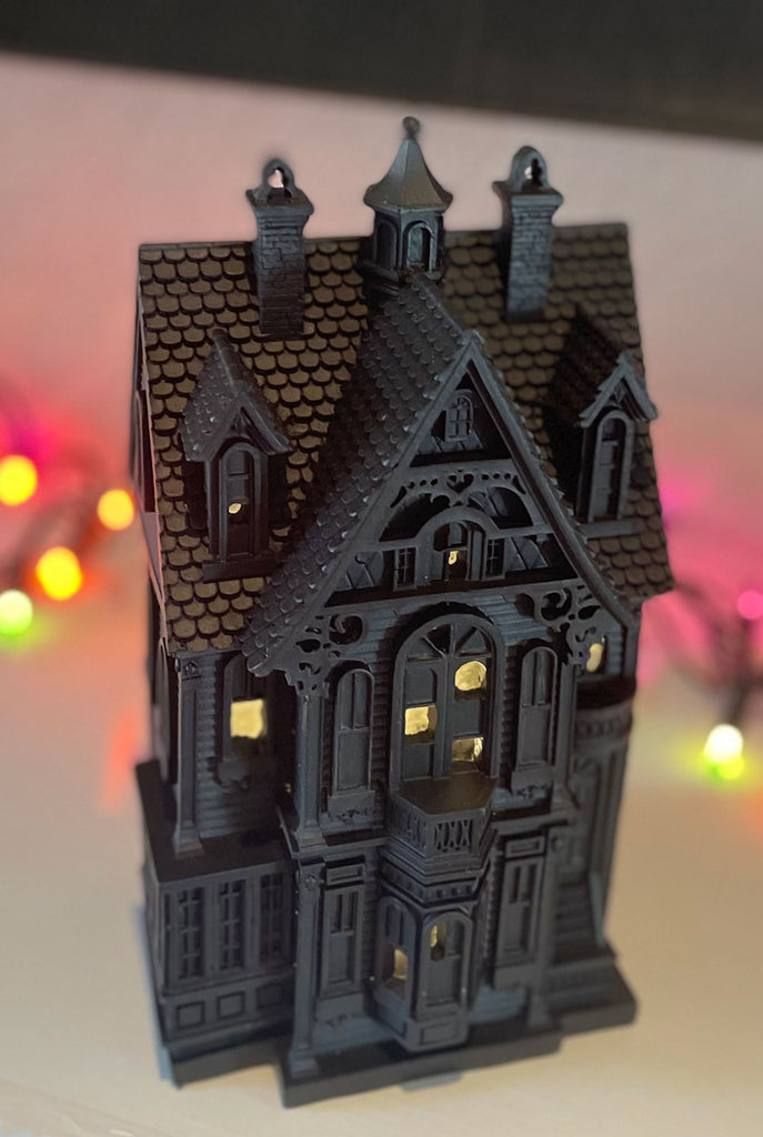 Halloween Lighted Haunted House, Black, 9 Inches High, Battery Operated