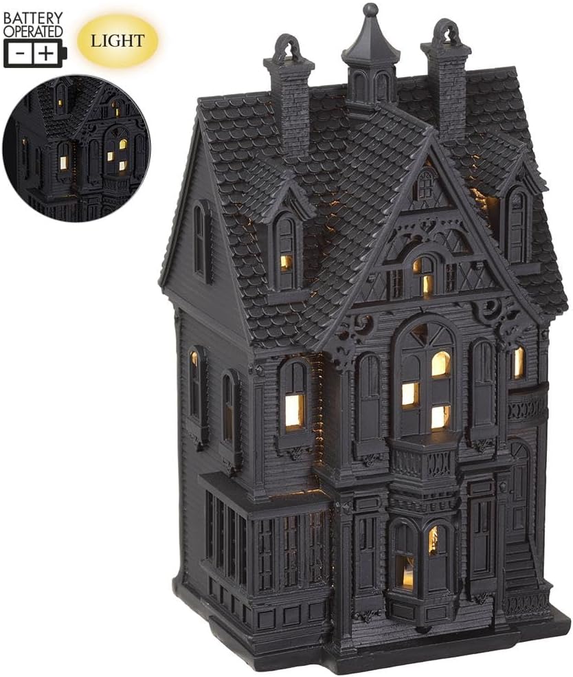 Halloween Lighted Haunted House, Black, 9 Inches High, Battery Operated