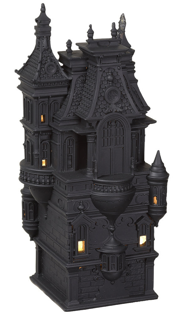 Halloween Haunted House Decor, Victorian Gothic Style, 12 Inches High, LED Light-Up, Black
