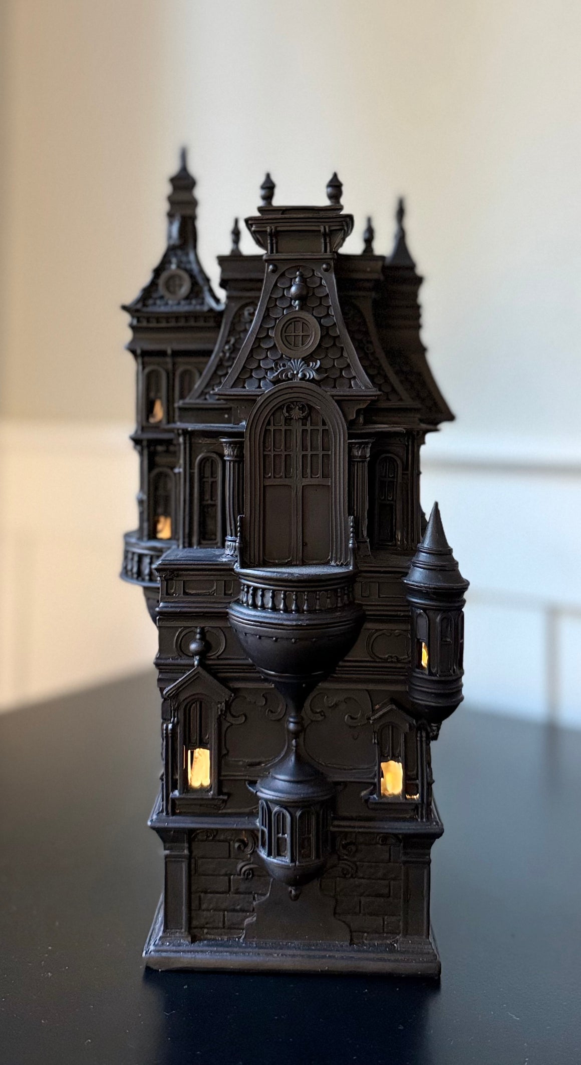 Halloween Haunted House Decor, Victorian Gothic Style, 12 Inches High, LED Light-Up, Black