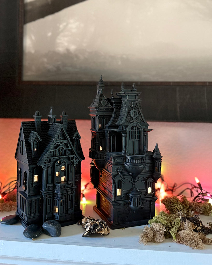 Halloween Haunted House Decor, Victorian Gothic Style, 12 Inches High, LED Light-Up, Black