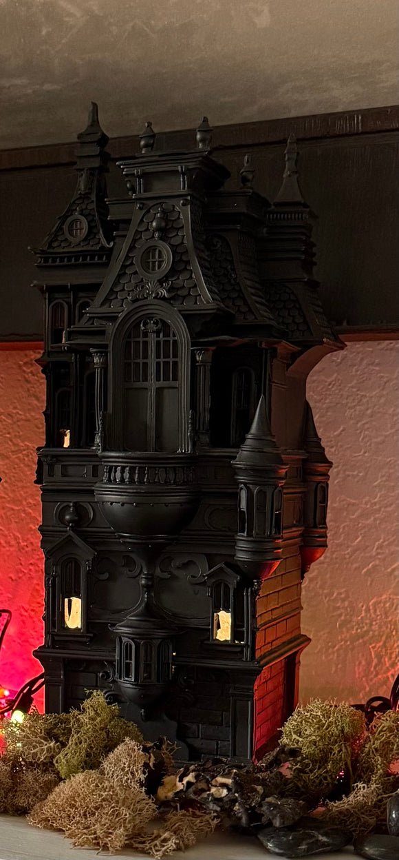 Halloween Haunted House Decor, Victorian Gothic Style, 12 Inches High, LED Light-Up, Black