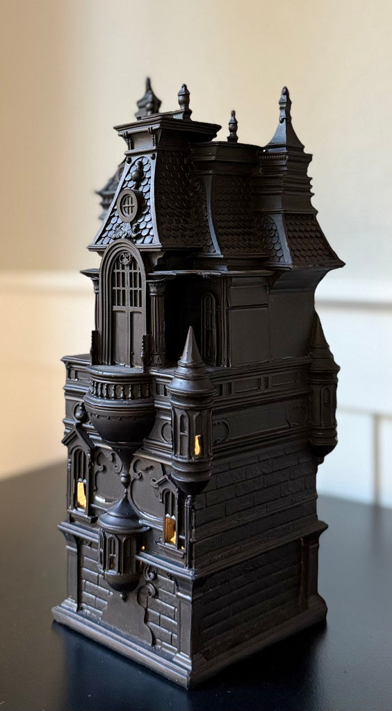 Halloween Haunted House Decor, Victorian Gothic Style, 12 Inches High, LED Light-Up, Black
