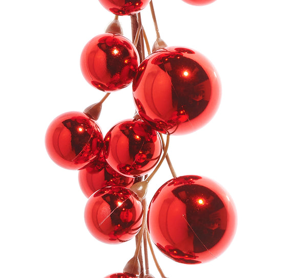 4 Foot Christmas Ball Ornament Garland with Shatterproof Balls in Shiny Red, Christmas Garland
