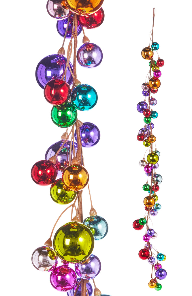4 Foot Christmas Ball Ornament Garland with Shatterproof Balls of Gold, Blue, Purple, Red, Green and Pink, Multi-Colored Christmas Garland