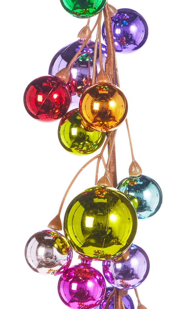 4 Foot Christmas Ball Ornament Garland with Shatterproof Balls of Gold, Blue, Purple, Red, Green and Pink, Multi-Colored Christmas Garland
