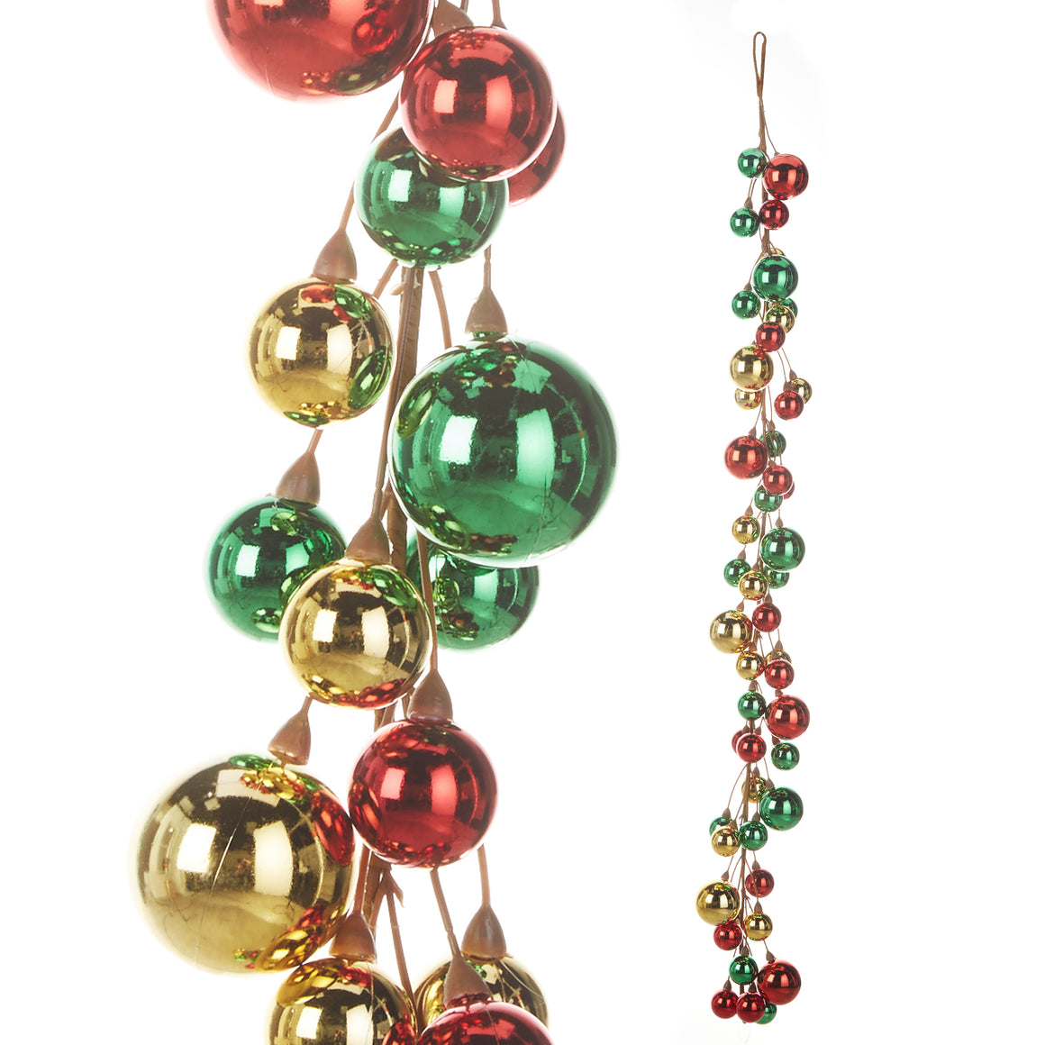 48 Inch Christmas Ball Ornament Garland with Shatterproof Balls of Red, Green and Gold