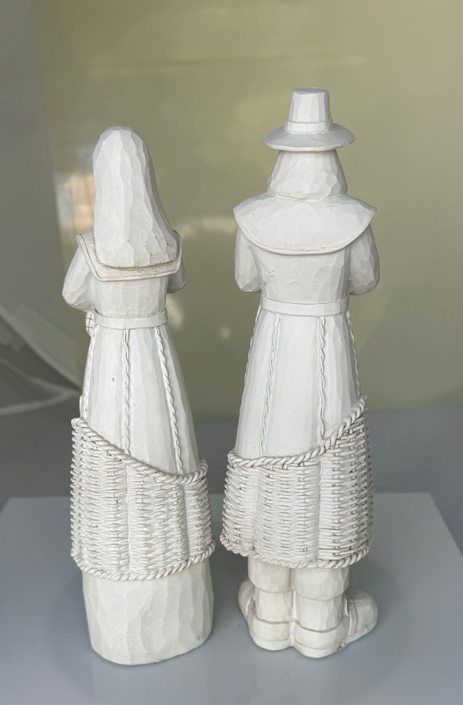 Thanksgiving Harvest Pilgrim Couple Figurines, 10 Inch High, Off-White Polyresin, Decorative Table Centerpiece