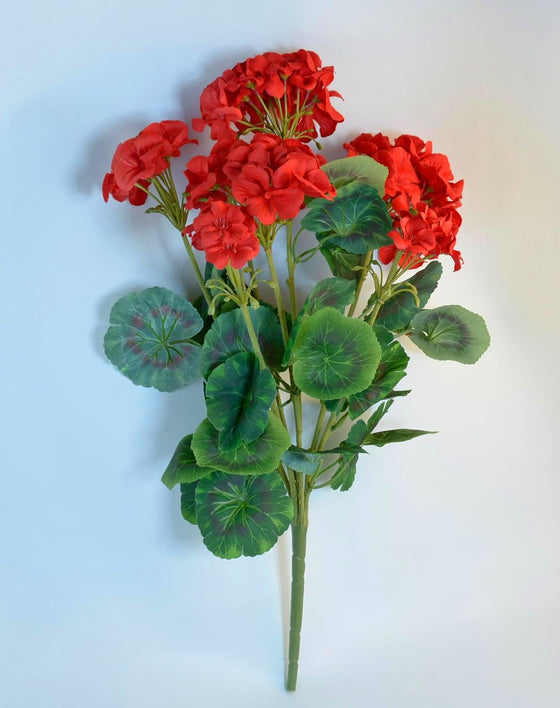 20 Inch Geranium Bush Red, Artificial Geranium Flowers, Silk Geranium Flower Bush - Red, Artificial Red Geranium Bush Flower
