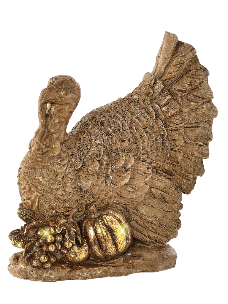 TenWaterloo Harvest Sculpted Thanksgiving Turkey Tabletop Centerpiece, 7 x 6.5 Inches, Resin with Gold Finish