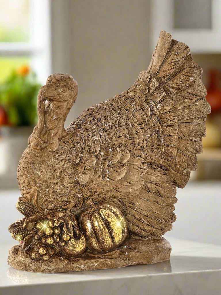 TenWaterloo Harvest Sculpted Thanksgiving Turkey Tabletop Centerpiece, 7 x 6.5 Inches, Resin with Gold Finish