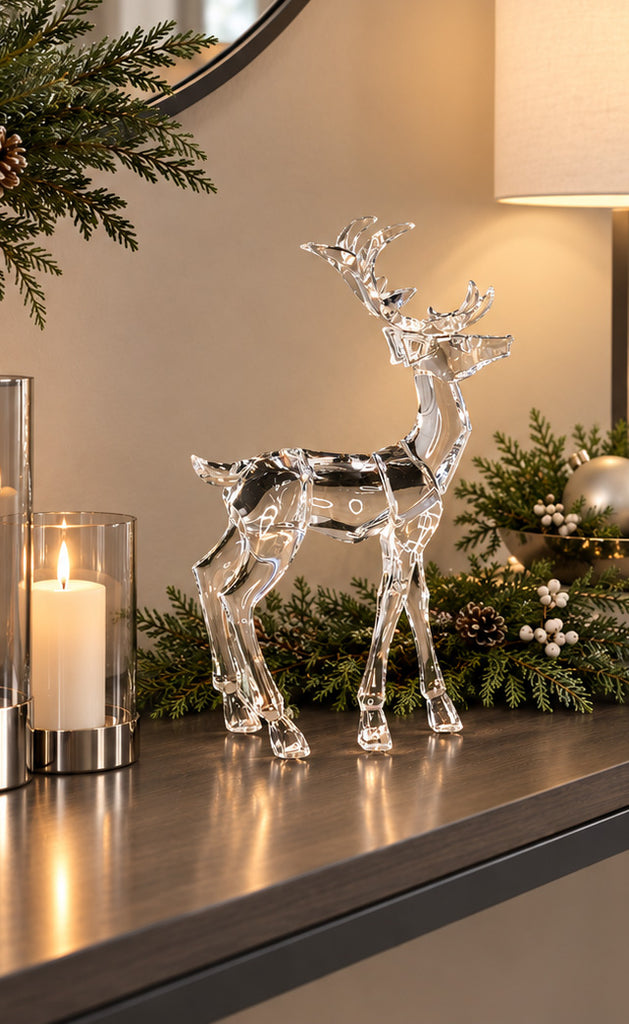 Clear Cut Glass Look Acrylic Christmas Reindeer, Standing, 12 Inches High