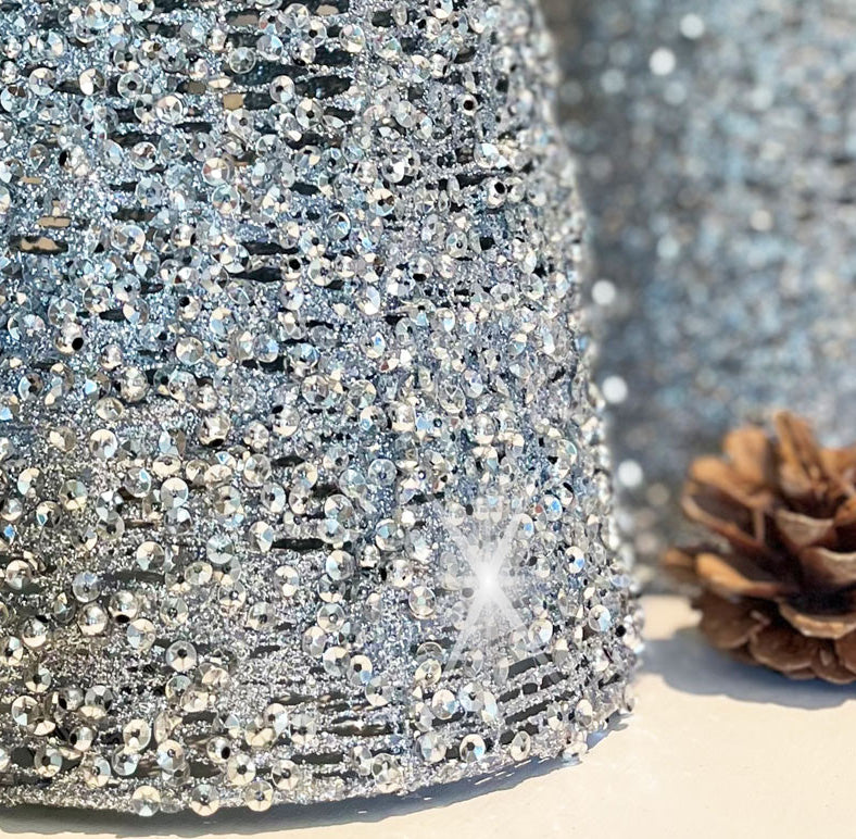 Set of 3 Silver Glittered and Sequined Sparkling Mesh Christmas Topiary Cone Trees, 24 Inches, 17.5 Inches, 12.25 Inches High