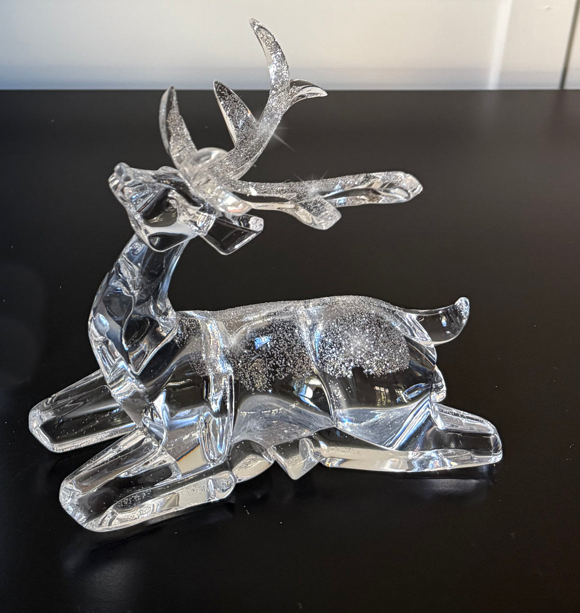 Crystal Look Acrylic Christmas Reindeer Sculptures, Set of 2, Glitter Accents, 11.5" and 7.5" High, Clear