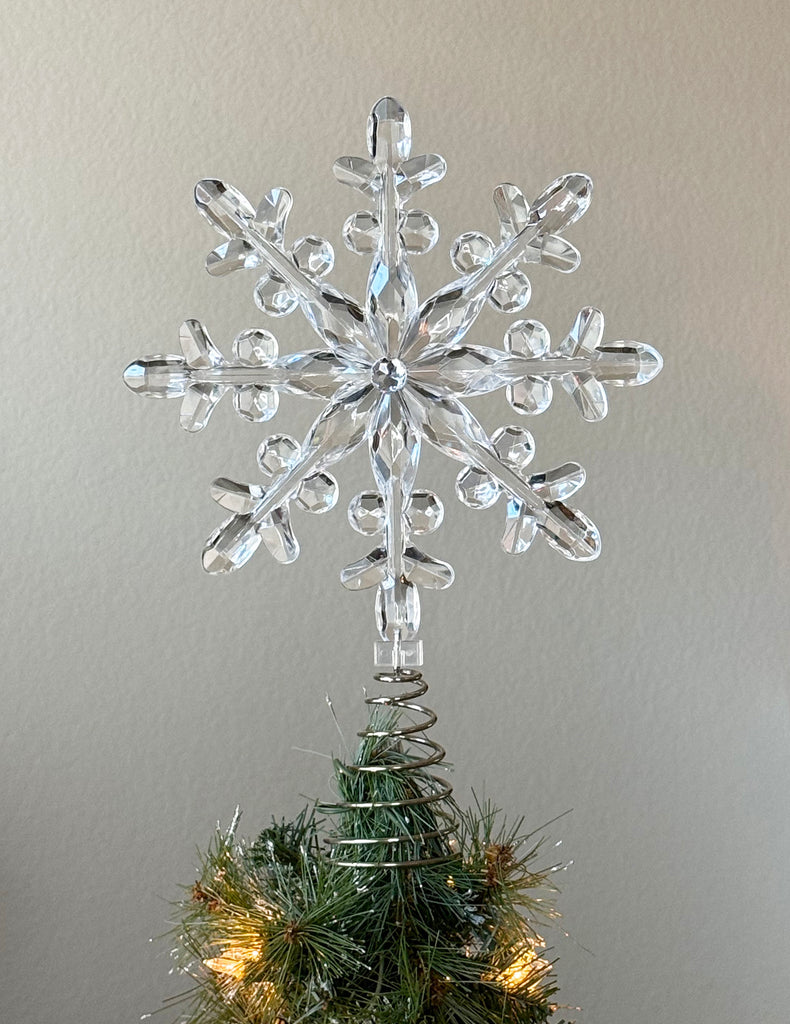 Crystal-Look Snowflake Christmas Tree Topper, 13 Inch, Clear and Silver, Jeweled Center
