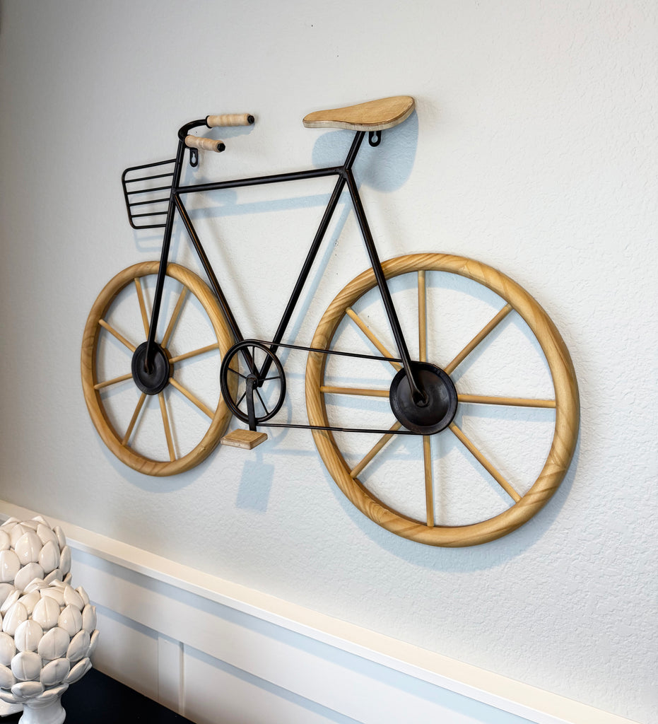TenWaterloo Decorative Bicycle Wall Art, Wood and Metal, Cruiser Style, 31W x 21.5H inches