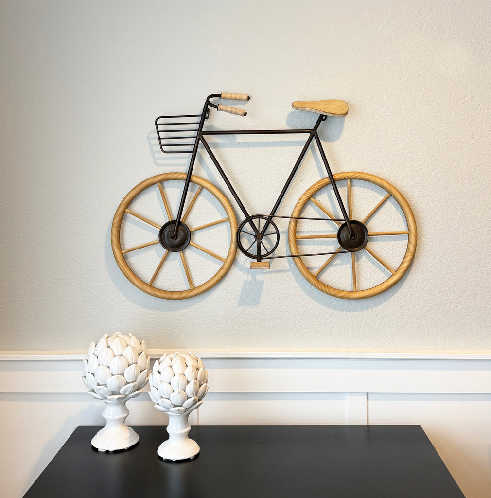 TenWaterloo Decorative Bicycle Wall Art, Wood and Metal, Cruiser Style, 31W x 21.5H inches