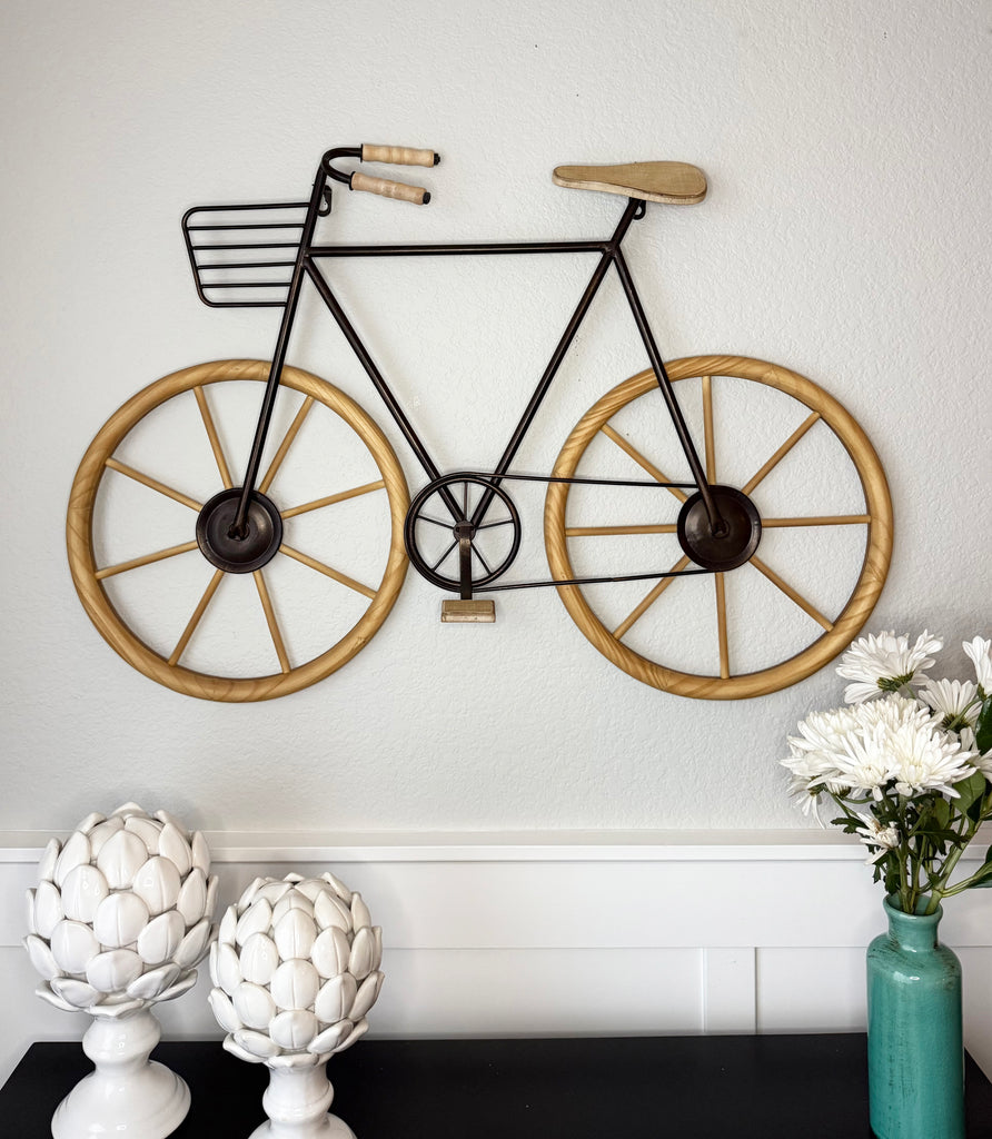 TenWaterloo Decorative Bicycle Wall Art, Wood and Metal, Cruiser Style, 31W x 21.5H inches