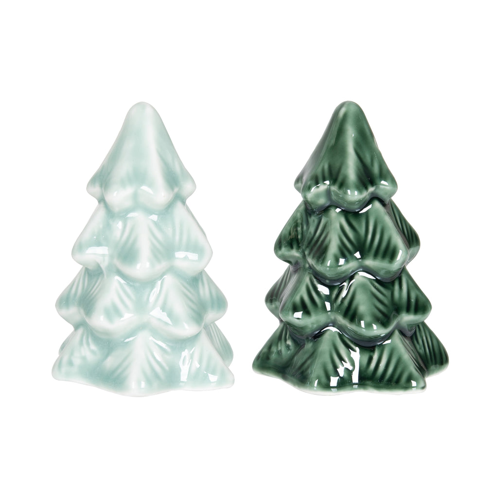 Ceramic Christmas Tree Salt and Pepper Shaker Set, Green, 3 Inches High