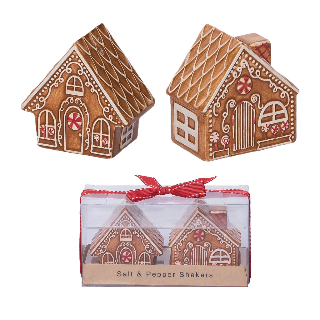 Christmas Gingerbread House Ceramic Salt and Pepper Shaker Set, 3 Inches High