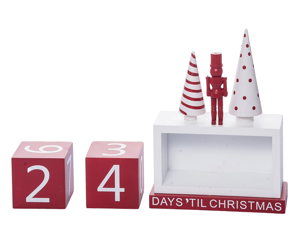 Christmas Nutcracker Advent Countdown Calendar, Wood, Red and White, 8" x 6"