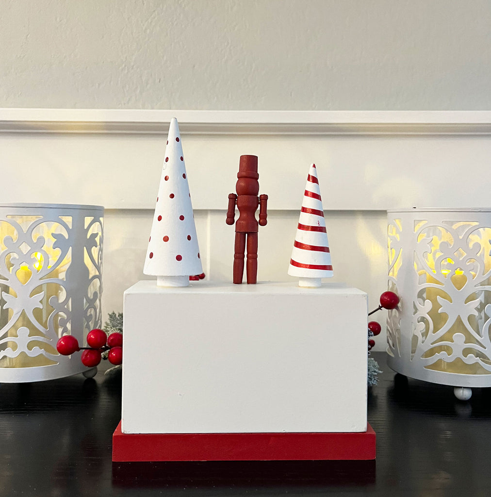 Christmas Nutcracker Advent Countdown Calendar, Wood, Red and White, 8" x 6"