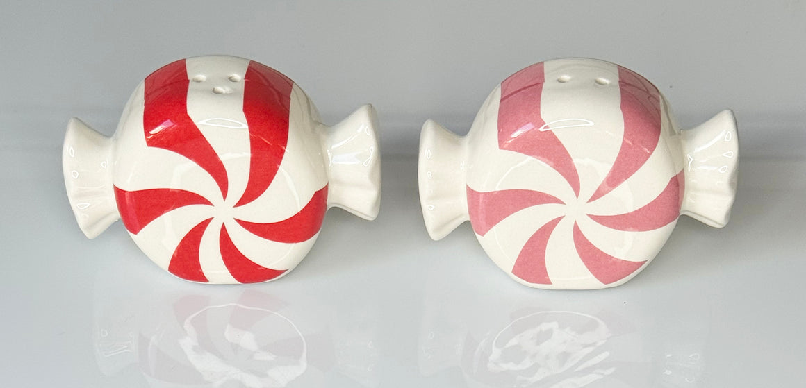 Peppermint Christmas Candy Salt and Pepper Shaker Set, 3" x 2" Gloss Ceramic, Christmas Holiday Decor with Gift Box