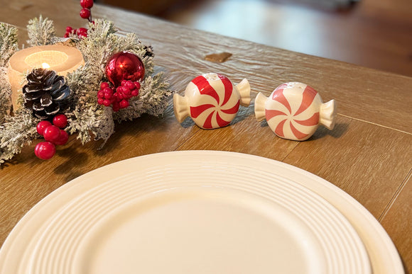 Peppermint Christmas Candy Salt and Pepper Shaker Set, 3" x 2" Gloss Ceramic, Christmas Holiday Decor with Gift Box