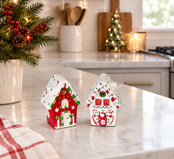 Christmas Ceramic Gingerbread House Salt and Pepper Shaker Set