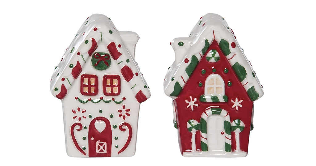 Christmas Ceramic Gingerbread House Salt and Pepper Shaker Set