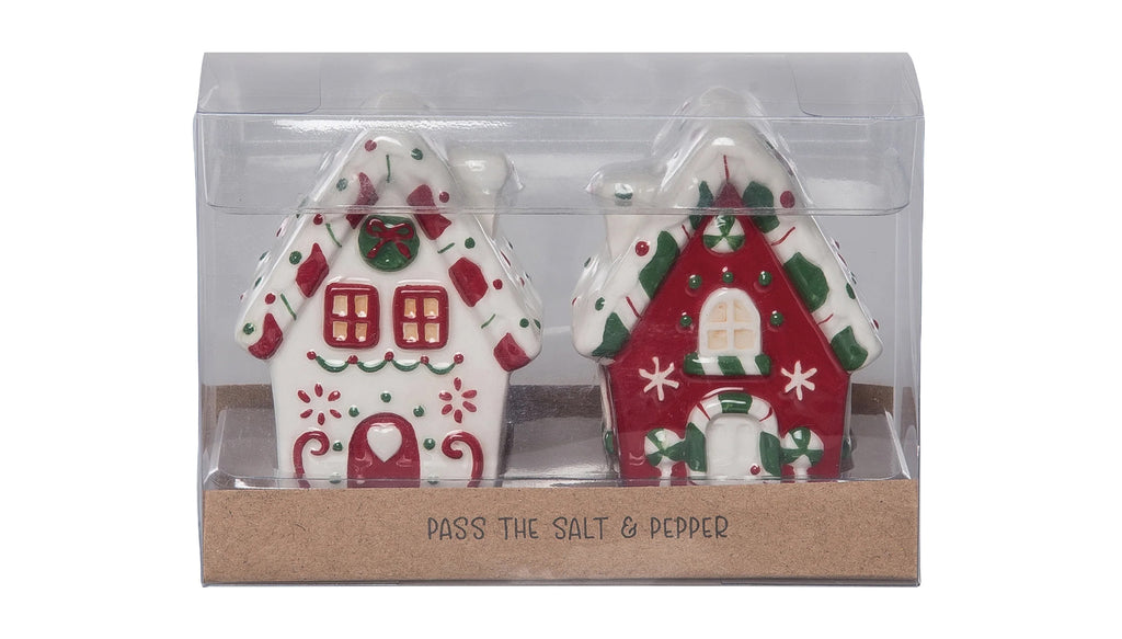 Christmas Ceramic Gingerbread House Salt and Pepper Shaker Set
